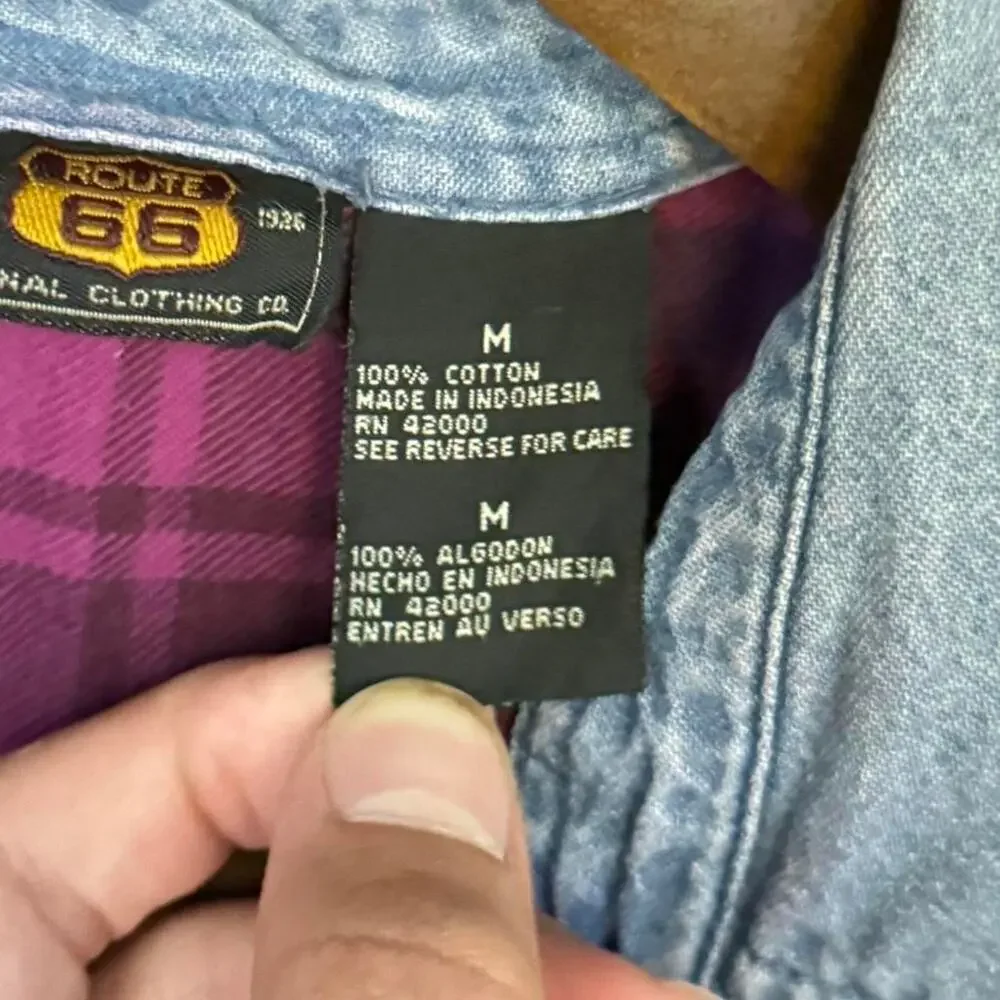Vintage Route 66 Purple Plaid Flannel Shirt Medium